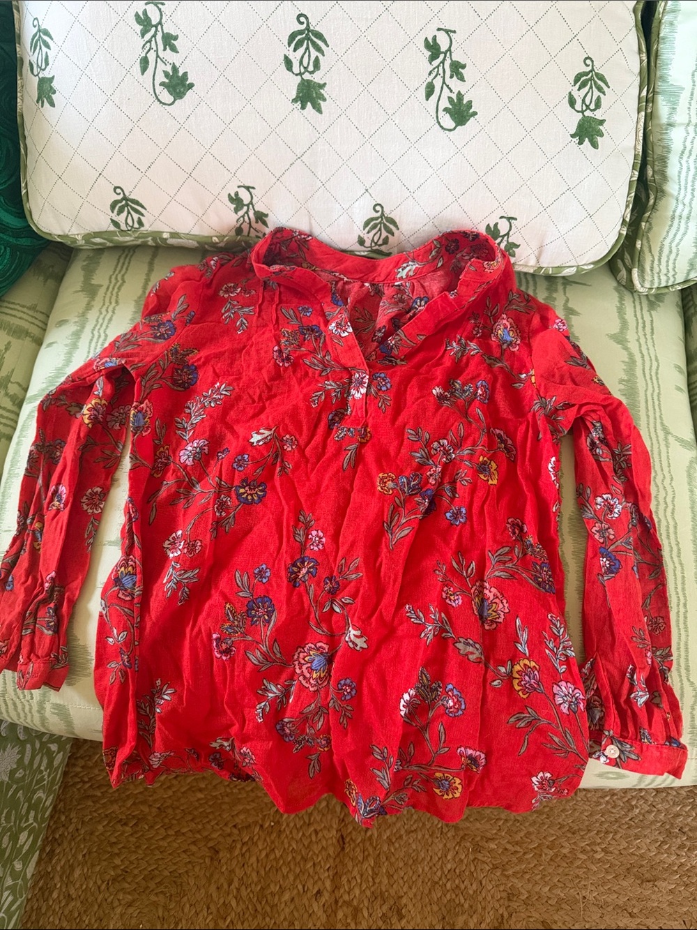 Old Navy Red Floral Long-Sleeve Tunic